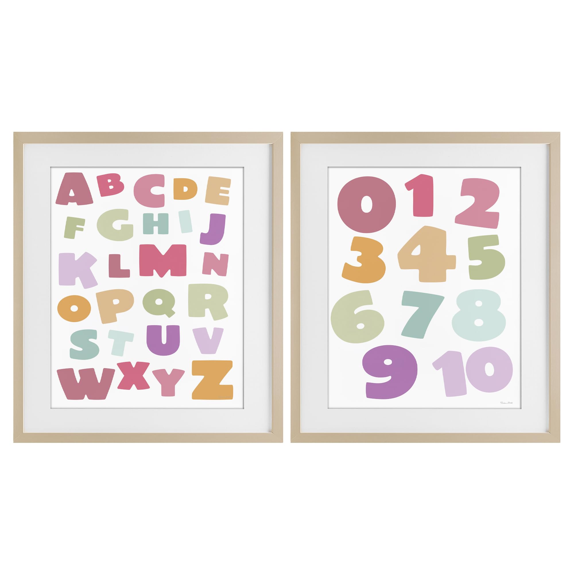 Stupell Industries Harvest Pine (Textured) 'Muted Letters & Numbers Educational', 2Pc Framed Print Under Glass Set, Brown, 17 X 21, Ready To Hang Picture Décor, Usa Made, By Artist Susan Ball