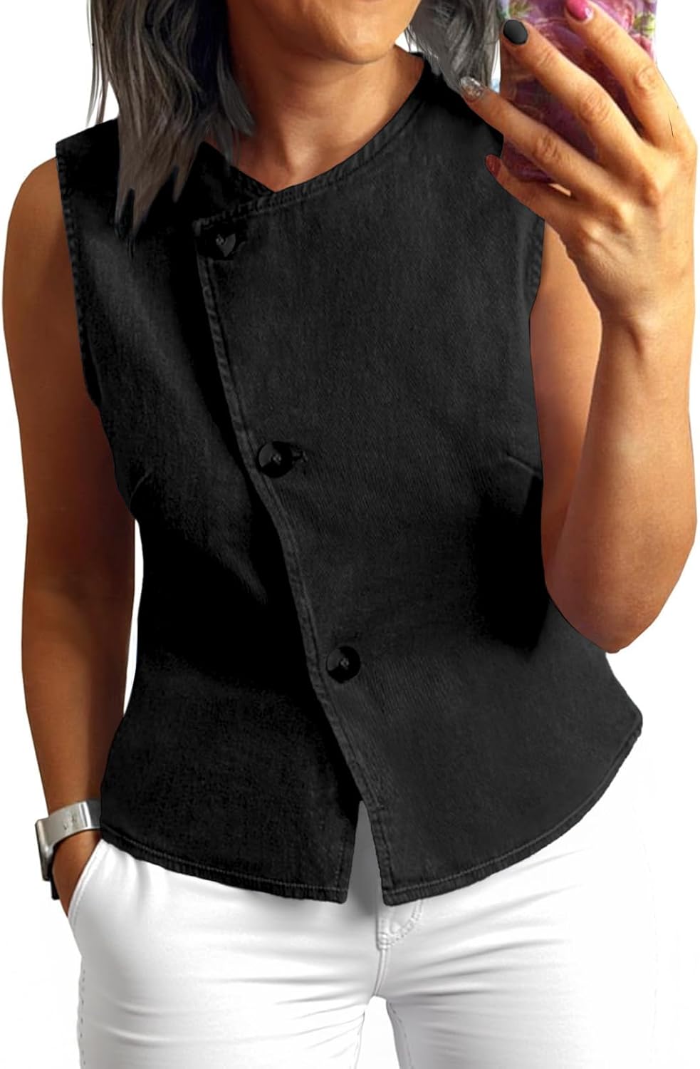 UNCLECAT Womens Denim Vest Tops 2026 Spring Summer Button Down Sleeveless Blazer Business Casual Work Waistcoat
