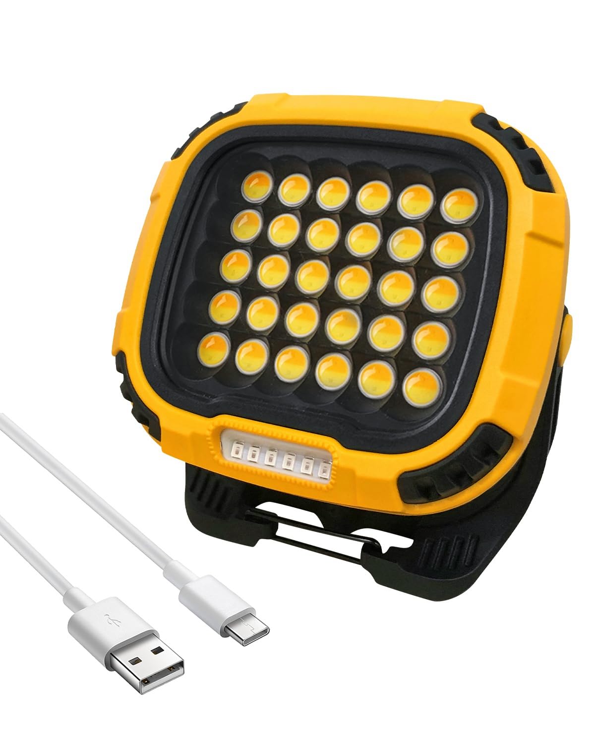 50W LED Rechargeable Work Light, 5200LM USB Battery Security Light Portable Light Outdoor Waterproof, COB Floodlight Super Bright with Magnetic Holder, for Garage Hiking Fishing Yard - Yellow