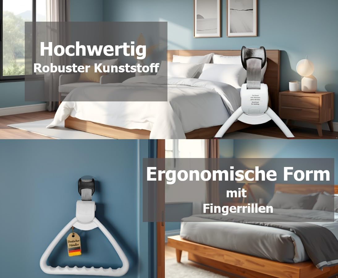 FabaCare Bettgalgen freistehend bis 130 kg Körpergewicht extra Griff und Aufrollautomatik | mobiler Galgen für normales Bett | Aufrichthilfe, Bettgriff, Bettaufrichter mit Trapezgriff