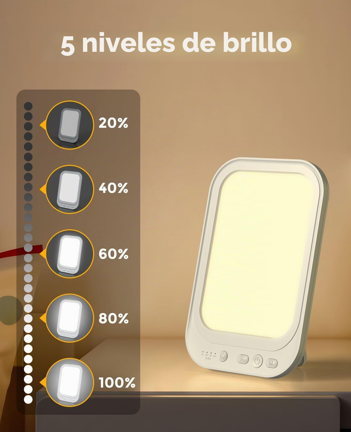 Lámpara de Luz Diurna 10000 Lux Con 4 Temporizadores y 5 Niveles de Brillo, Terapia de Luz Solar Con Soporte Plegable