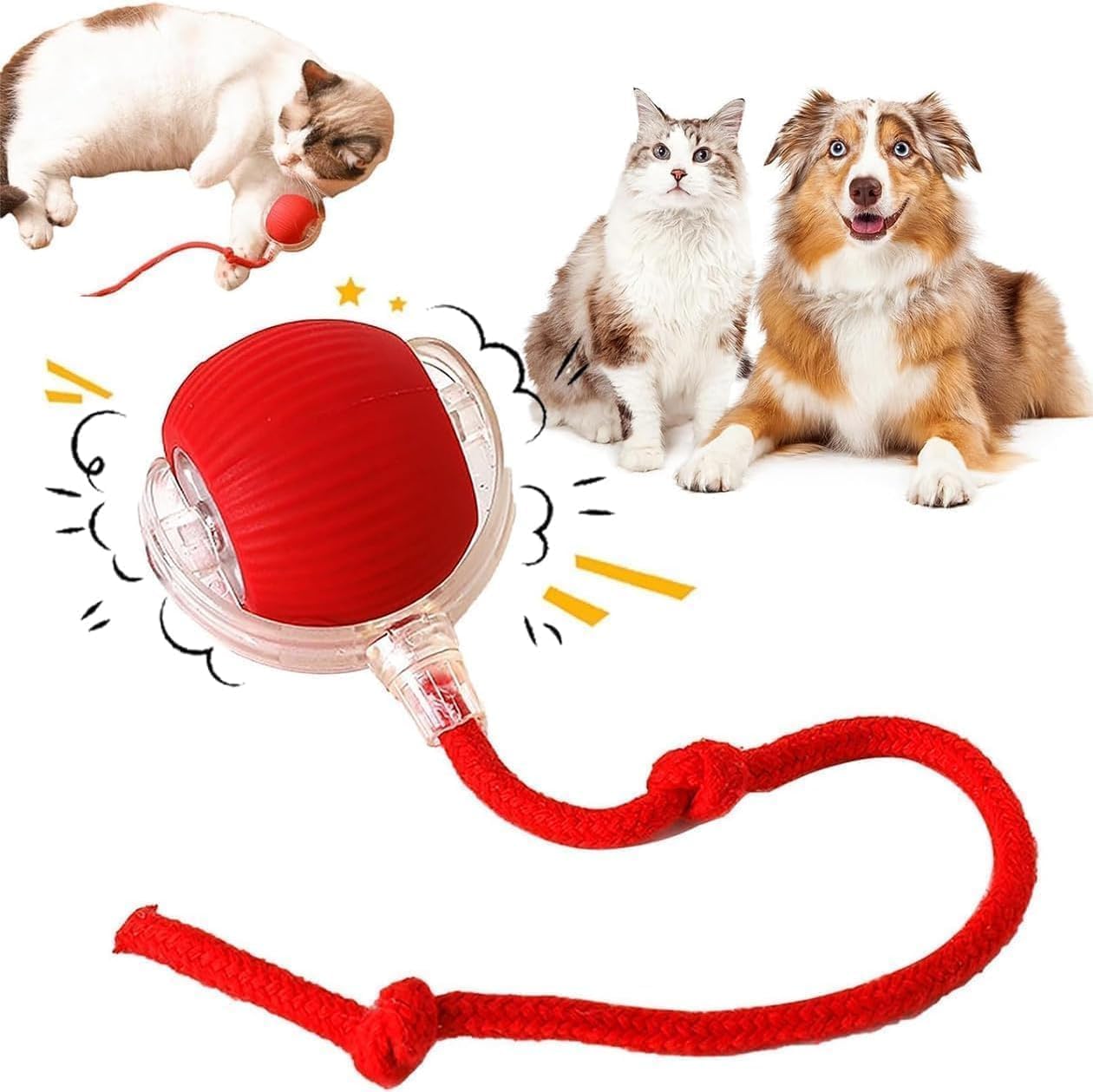 Interactive Dog Ball, Interactive Cat Toys, Electric Automatic Toys for Cats, Active Rolling Smart Dog Ball, Rechargeable Moving Toys, Stimulate Cats' Hunting Instincts, All Floors Available (Red)
