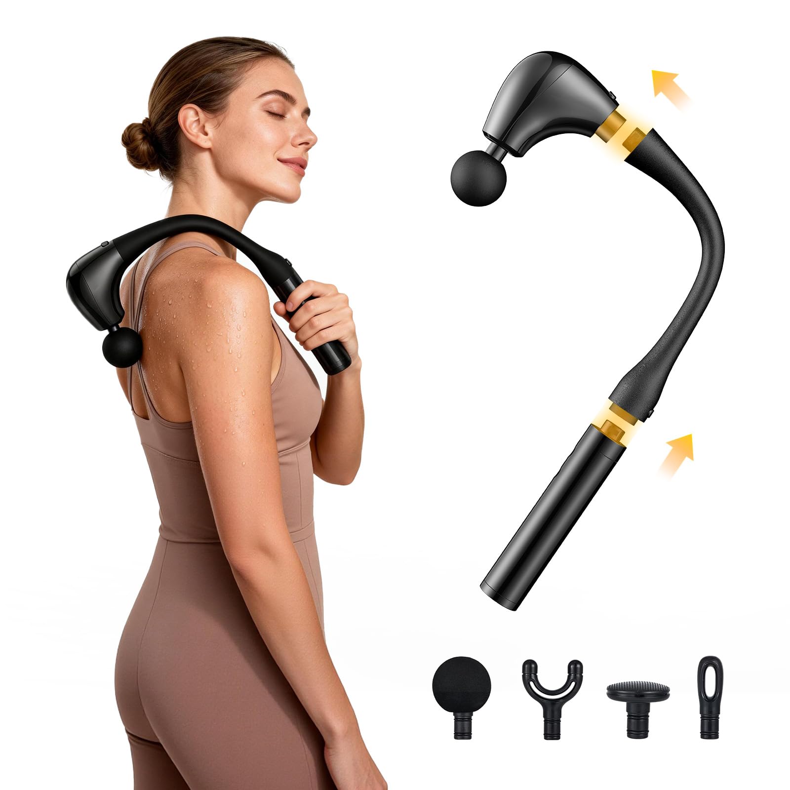 G4D - Pistola de fascia con mango largo desmontable en forma de U, percusión de tejido profundo de 10 mm, motor sin escobillas, hasta 2800 RPM, carga rápida tipo C, incluye 4 cabezales de