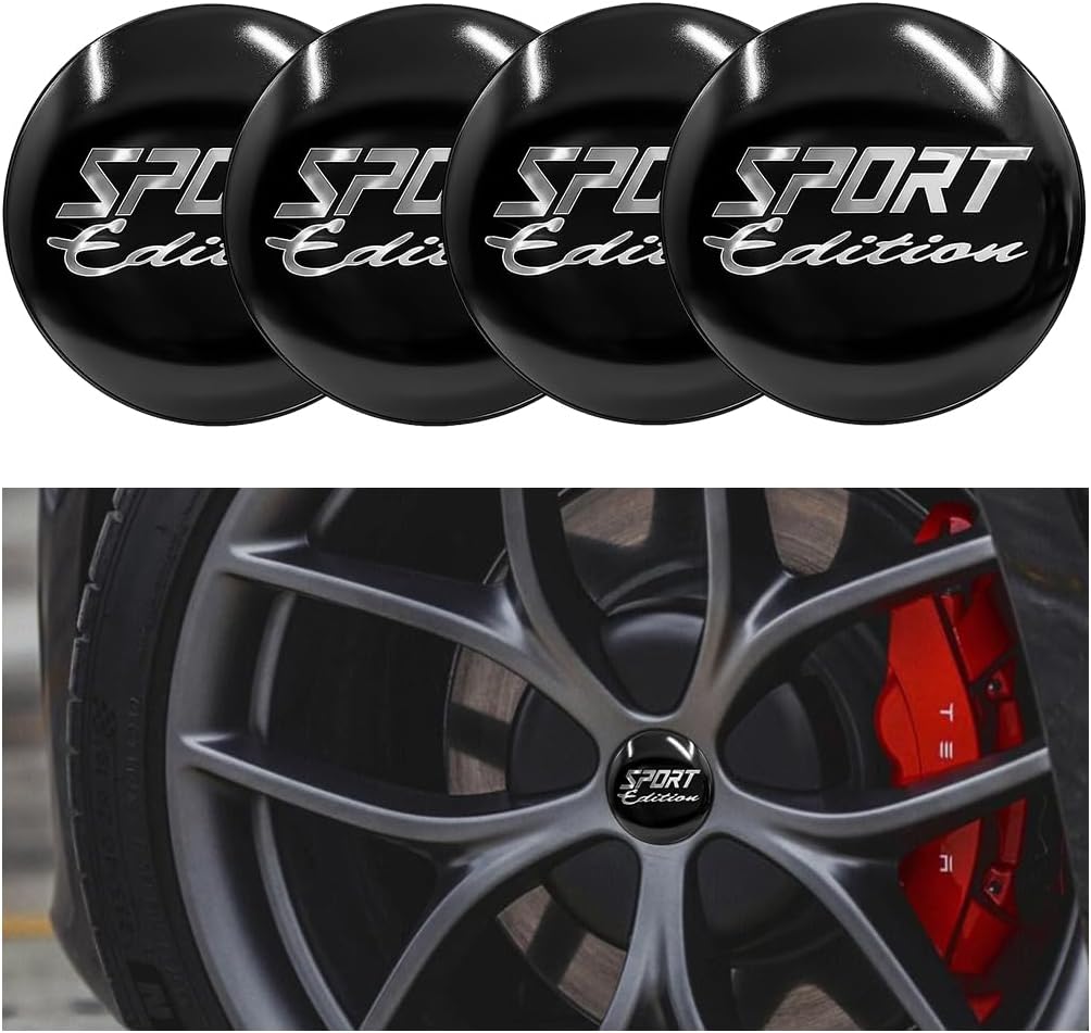 4PCS Car Wheel Hub Center Caps Stickers, 56mm Sports Waterproof Rustproof Vehicle Tire Rim Emblem Decal, Auto Exterior Decorative Stickers, Universal for Automobile RV Truck (Black)