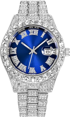 SENRUD Reloj de pulsera analógico de cuarzo con diamantes de imitación de cristal para hombre