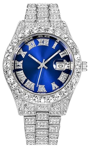 SENRUD Men's Diamond Watch Fashion Crystal Rhinestone Quartz Analog Watch