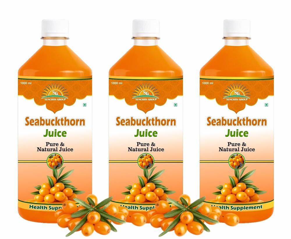Sea Buckthorn Juice 3000 ML | Himalayan Berry Natural Fruit Pulp Juice | Omega 3 6 7 9 Rich Beverage with Antioxidants Vitamins C & E (Pack of 3, 1000 ML Each)-image-36