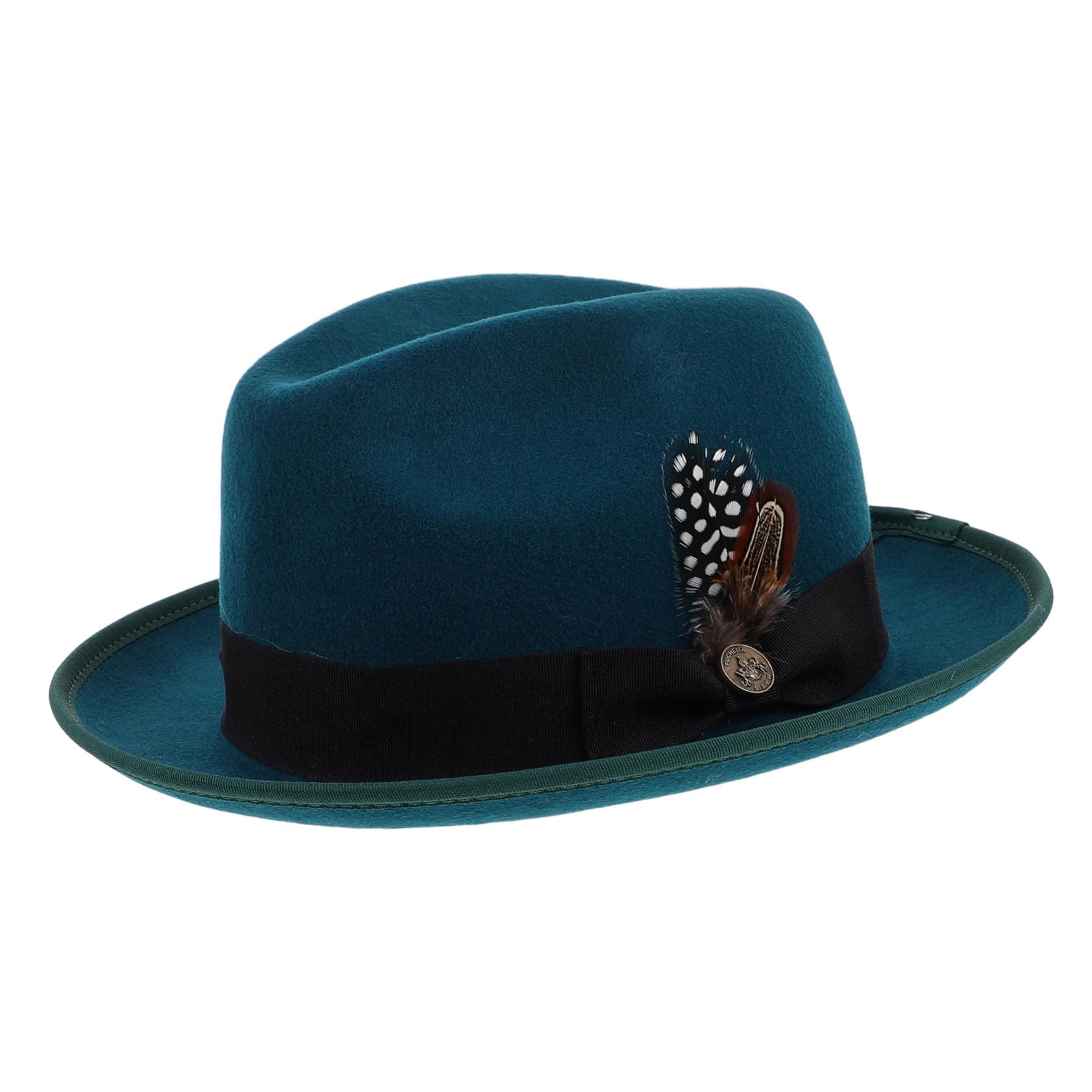 MUCKLILY Fashionable Felt Fedora Hat for Men and Women Classic Two Tone Dress Hat Wide Brim Jazz Accessory for Weddings Parties and Theatrical Performances Green