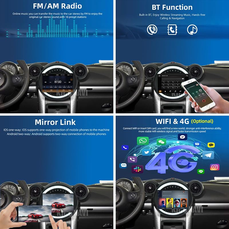 Autoradio 2 Din Android 15 Per BMW Mini Cooper Countryman R56 R60 2011-2013 – Schermo 9 Pollici, GPS, WiFi, 1+32GB, Retrocamera Inclusa