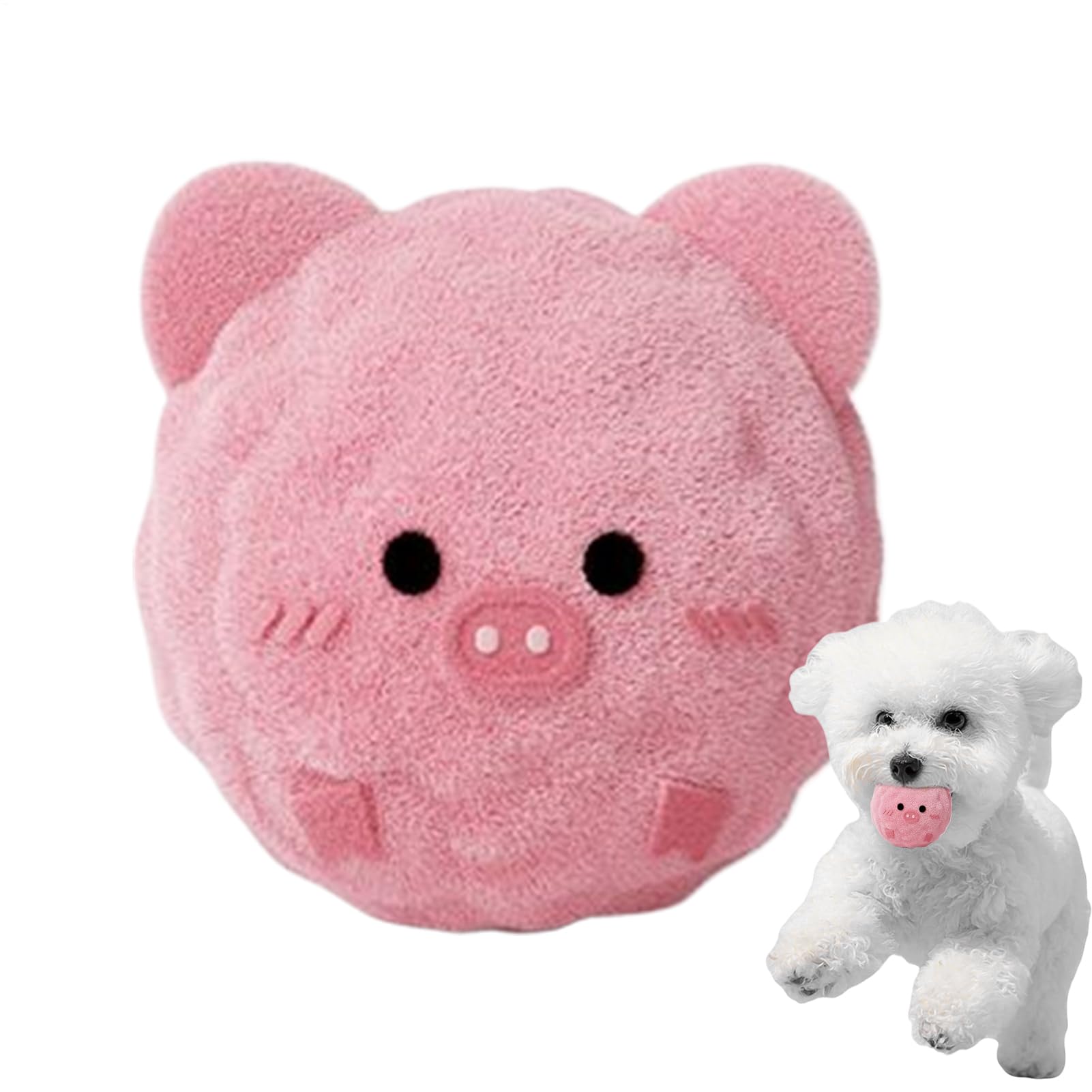 Hobngmuc Plush Ball Dog Toy, Pink Pig Squeaky Chew & Fetch Bouncing Toy, Soft Fabric Interactive Ball For Small & Medium Dogs
