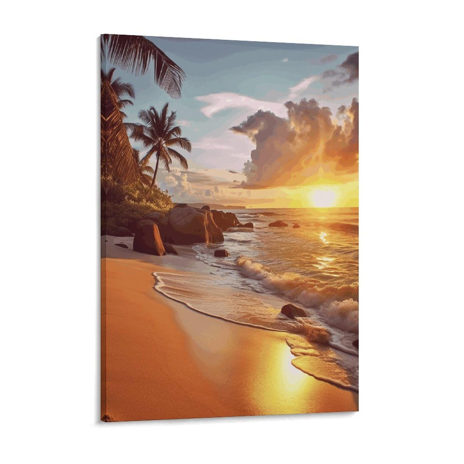 Tropical Beach at Sunset Canvas Wall Art for Bedroom 18x24inch Canvas Prints Artwork for Walls Modern Picture Artwork Painting for Living Room Aesthetic Wall Paintings for Bathroom Kitchen Of