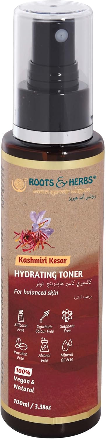 ROOTS AND HERBS Ayurvedic Natural Treatment 100% Vegan No Paraben Hydrating Kashmiri Kesar Toner