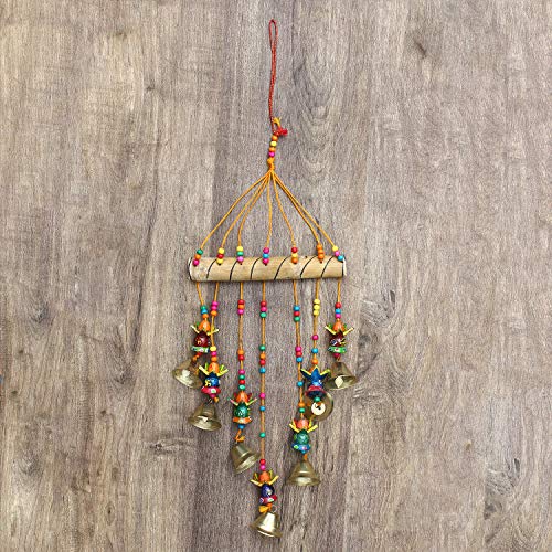 Image of eCraftIndia Multicolored Handcrafted Decorative Lord Ganesha Statues with Bells Door Window Wall Hanging | Diwali Decoration Items for Home Decor | Gift for Diwali Housewarming