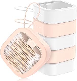 6 Pcs Hair Tie Organizer,Small Portable Travel Qtip Holder Hair Tie Holder Organizer Jewelry Organizer Qtip Dispenser Cotton Swab Dispenser Hair Accessories Organizer Box (Pink,White)