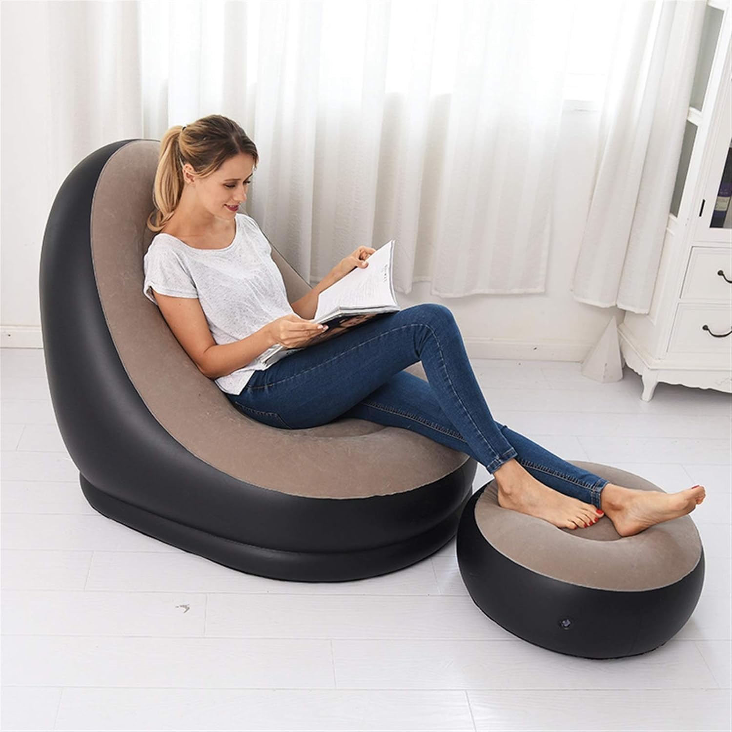 Cpixen Inflatable Chair with Household air Pump,Air Sofa Inflatable Couch,Inflatable Lounge Chair for Indoor LivingRoom Bedroom ReadingRoom Office Balcony,Outdoor Travel Camping Picnic 3
