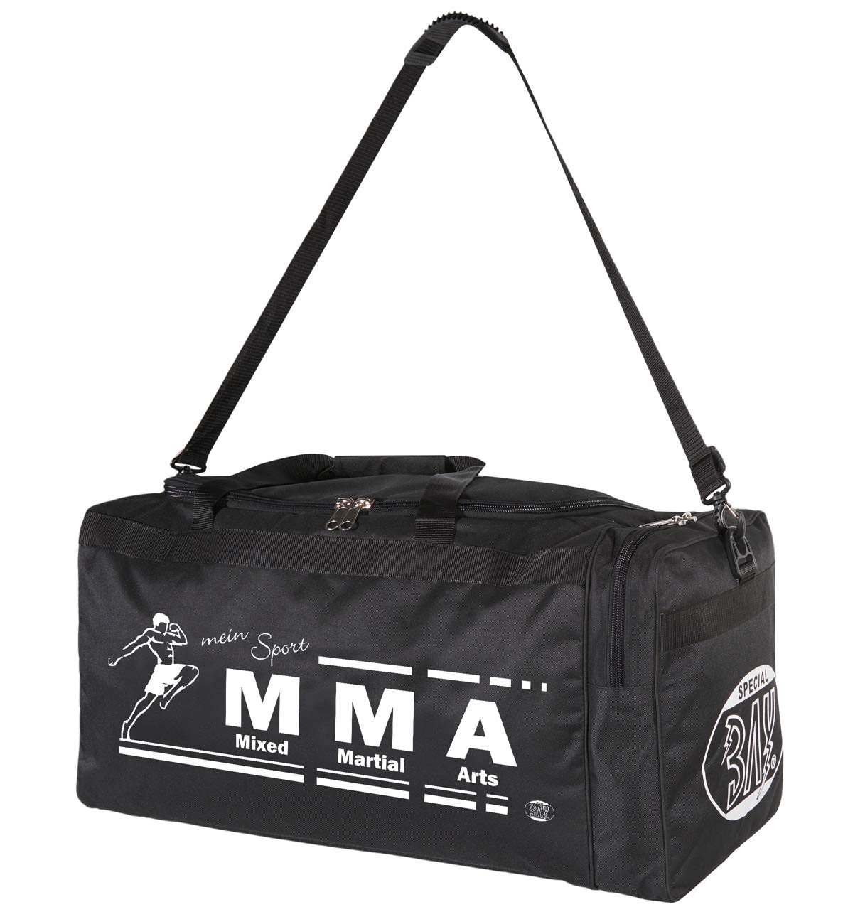 BAY XL Sporttasche Mein Sport Mixed Martial Arts MMA Fight Fighting Muaythai Mix Art UFC, Tasche, Trainingstasche, Thaiboxtasche Bag, schwarz, 70 x 32 x 30 cm Thailand Käfigkampf Käfigfight Motiv