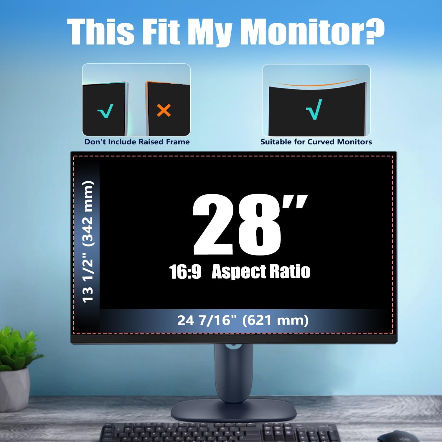 [2 Pack Magnetic Computer Privacy Screen for 28 Inch Monitor, Anti-Glare Blue Light Privacy Filter Shield, Easy Installation, 16:9 Aspect Ratio