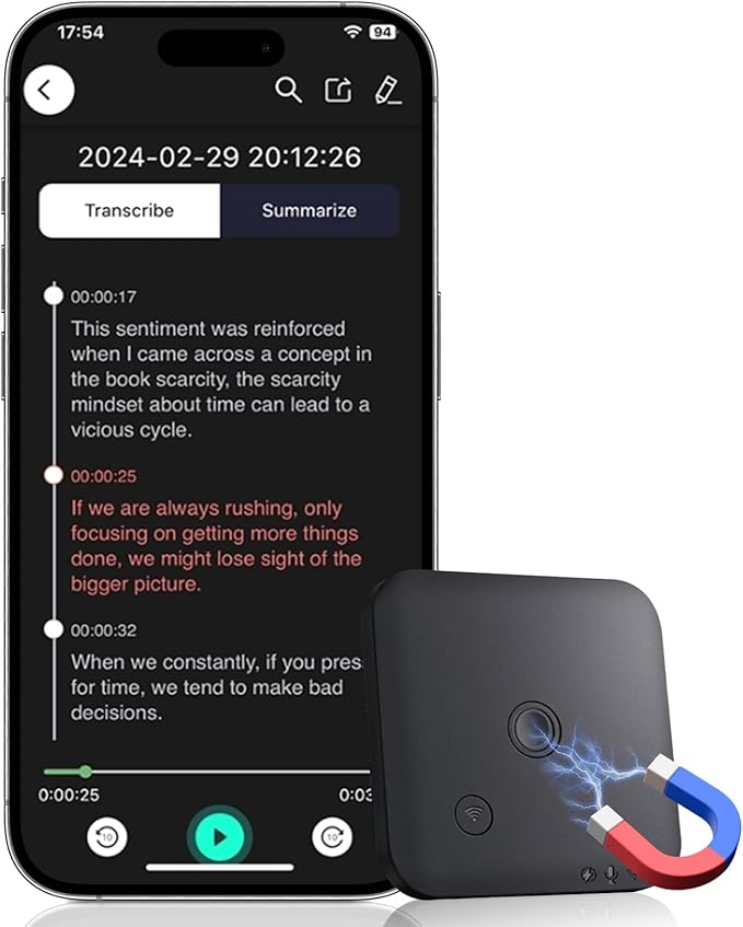 Grabadora de Voz IA, Grabadora Mini Magnética de 64GB con ChatGPT 4o SOXOI
