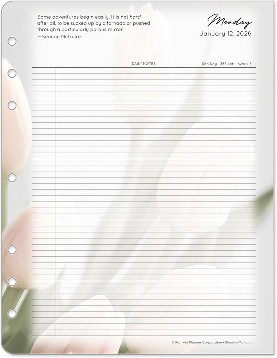 FranklinCovey - Blooms Planner Refill | Two Pages Per Day Ring-Bound (Monarch, Jan 2026 - Dec 2026)
