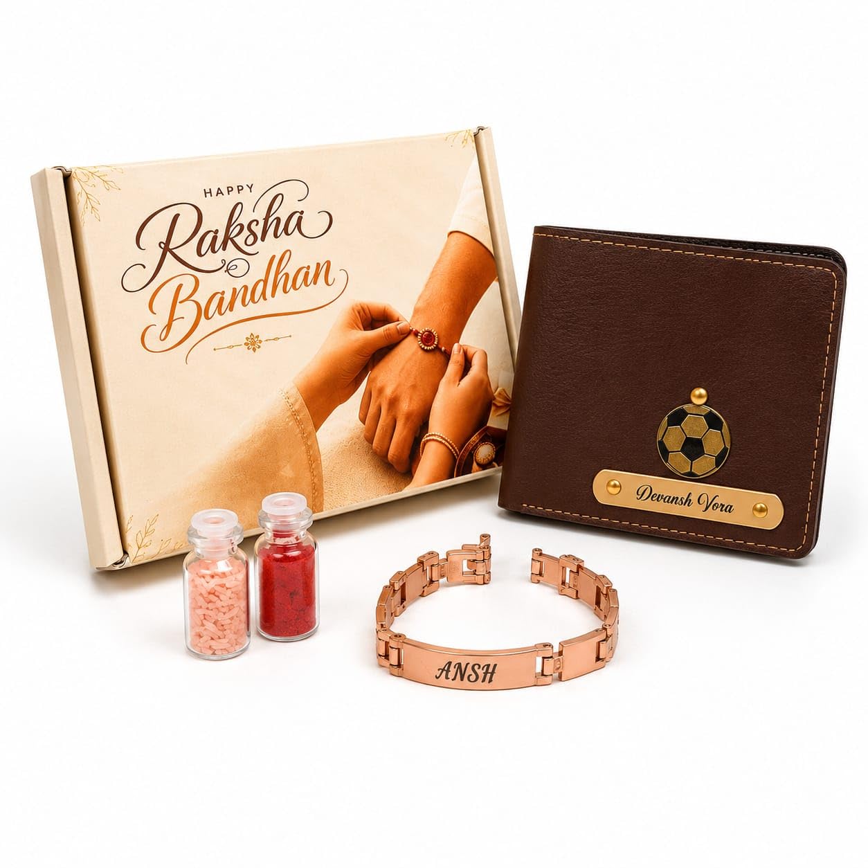 Customised Raksha Bandhan Gift Hamper for Brother | Personalized Name Wallet & Braclet Rakhi with Custom, Engraved name & Charm | Greeting Card, Roli Chawal Included | Rakhi Gift Set for Bhai-image-23