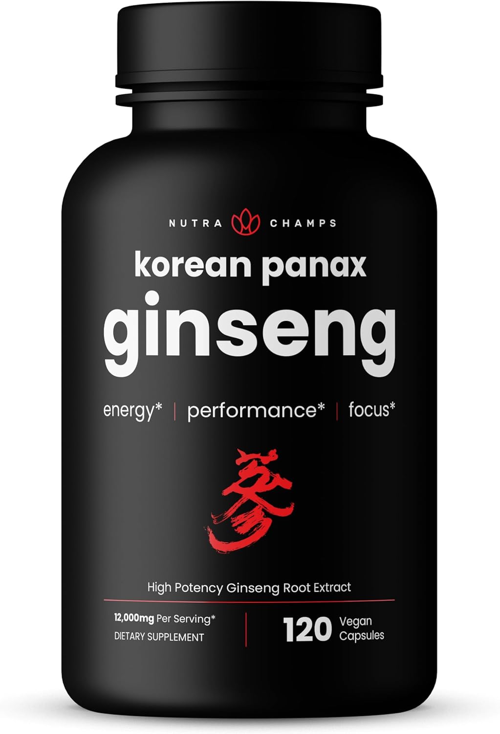 Product image of NutraChamps Korean Red Panax Ginseng Capsules | Extra Strength Ginsenosides for Energy, Focus, Performance, Vitality & Immune Support | Korean Ginseng Root Extract (120, Red)