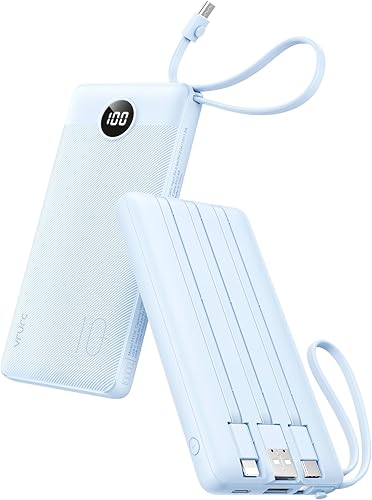 Miniatura 14 de VRURC Cargador portátil para iPhone, batería compacta de viaje de 10000 mAh, batería USB C, 4 salidas y 3 entradas, cargador de teléfono delgado con