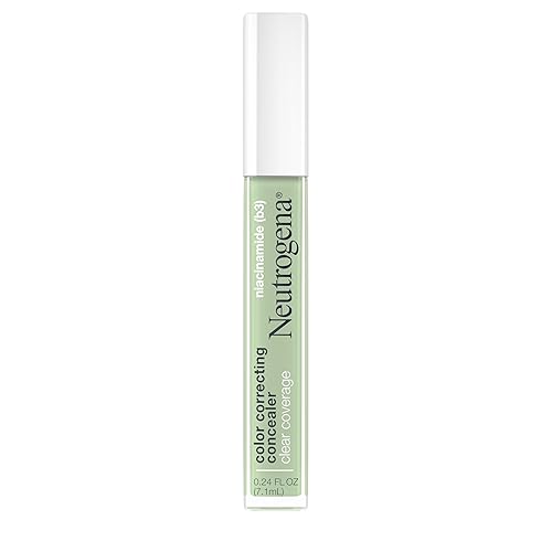 Neutrogena Clear Coverage Corrector de color ligero con niacinamida y pigmento verde para ayudar a reducir el enrojecimiento, 0.24 onzas líquidas