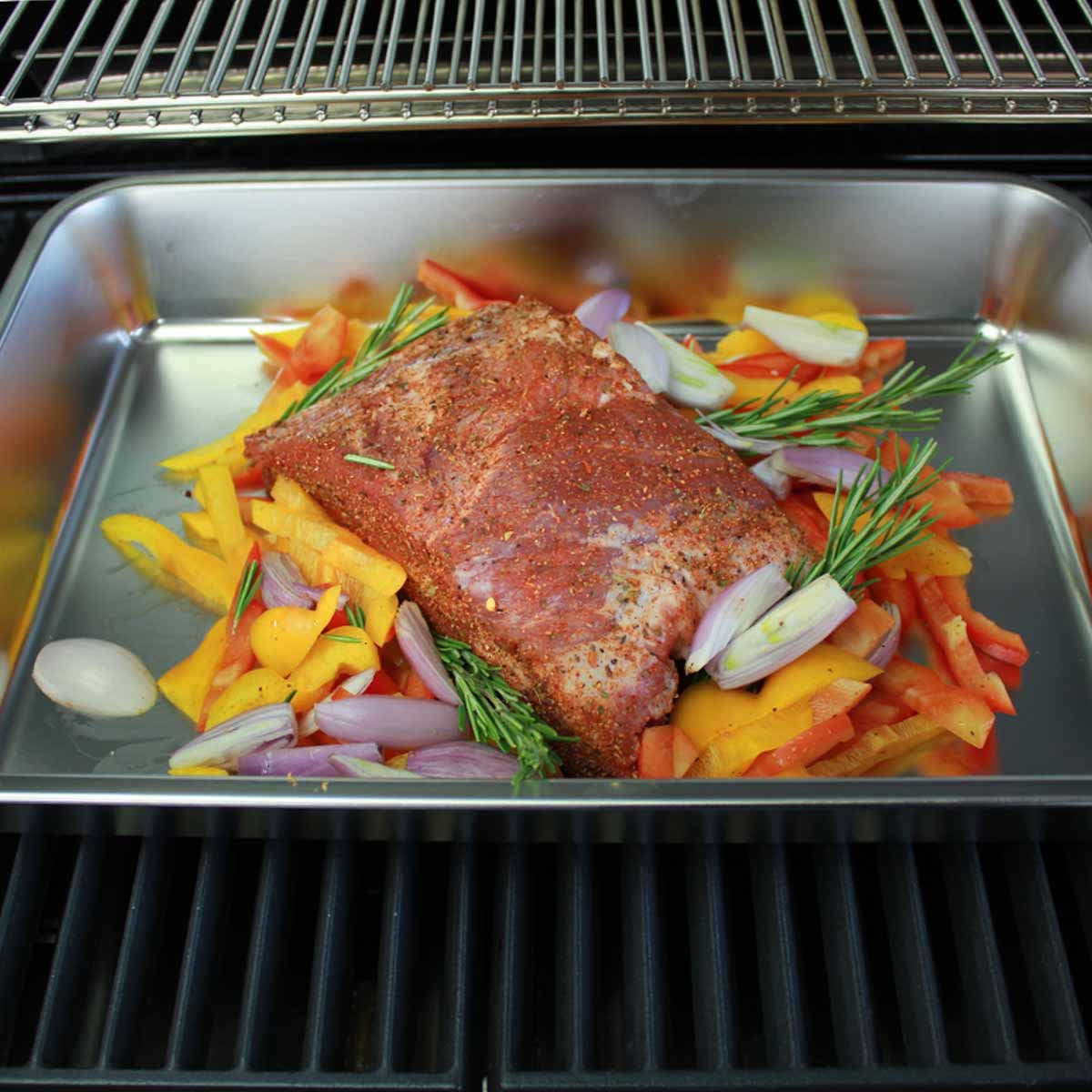SANTOS Edelstahl Grillschale - Auffangschale 41,5x29,5x6cm - Robuste Grillpfanne - Perfekt für Gemüse, Fisch & mehr - Leicht zu reinigen - BBQ Zubehör