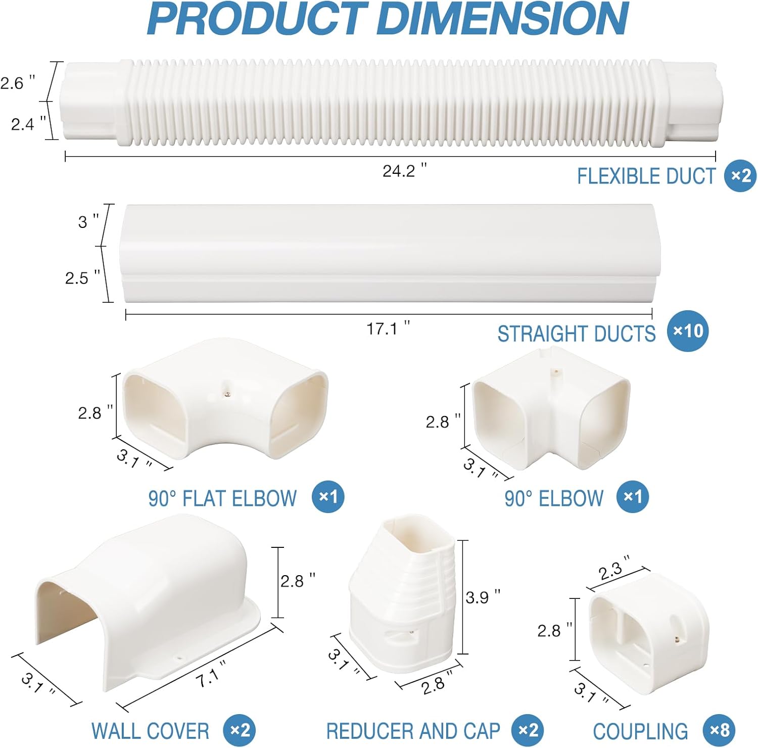 3" W 20Ft L Line Set Cover Kit for Mini Split Air Conditioners Decorative PVC Slim Line Cover for Central AC & Heat Pumps Systems Tubing Cover