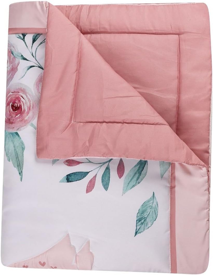 Animals 3pcs Baby Crib Bedding Set (Quilt, Fitted Crib Sheet, Crib Skirt) Pink Nursery Bedding Set for Girls Crib Bedding Sets for Girls (Swan)