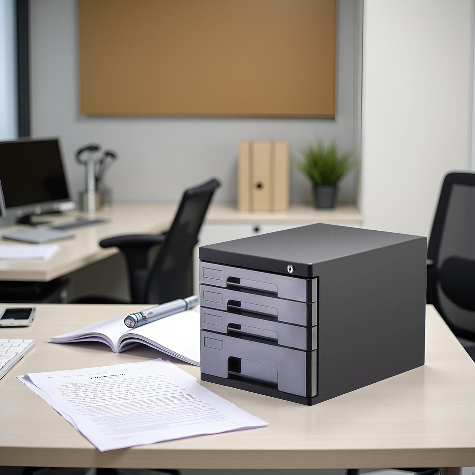Armadietto portadocumenti A4 con serratura a 5 ripiani, in plastica, con chiusura di sicurezza e linguette, per ufficio e casa, ideale per cartelle Noteboo e Paper Stora (nero)
