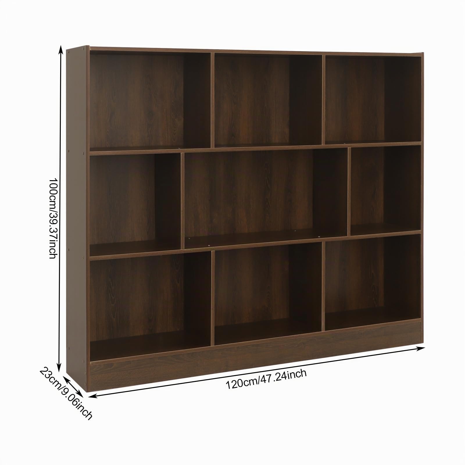 Bücherrega Bücherregale, Regal Kinderzimmer Aufbewahrung mit 8 Offene Fächer, 120 x 23 x 100cm Horizontal Aktenregal für Ordner, Würfelregal für Wohnzimmer, Büro (Eiche dunkel)