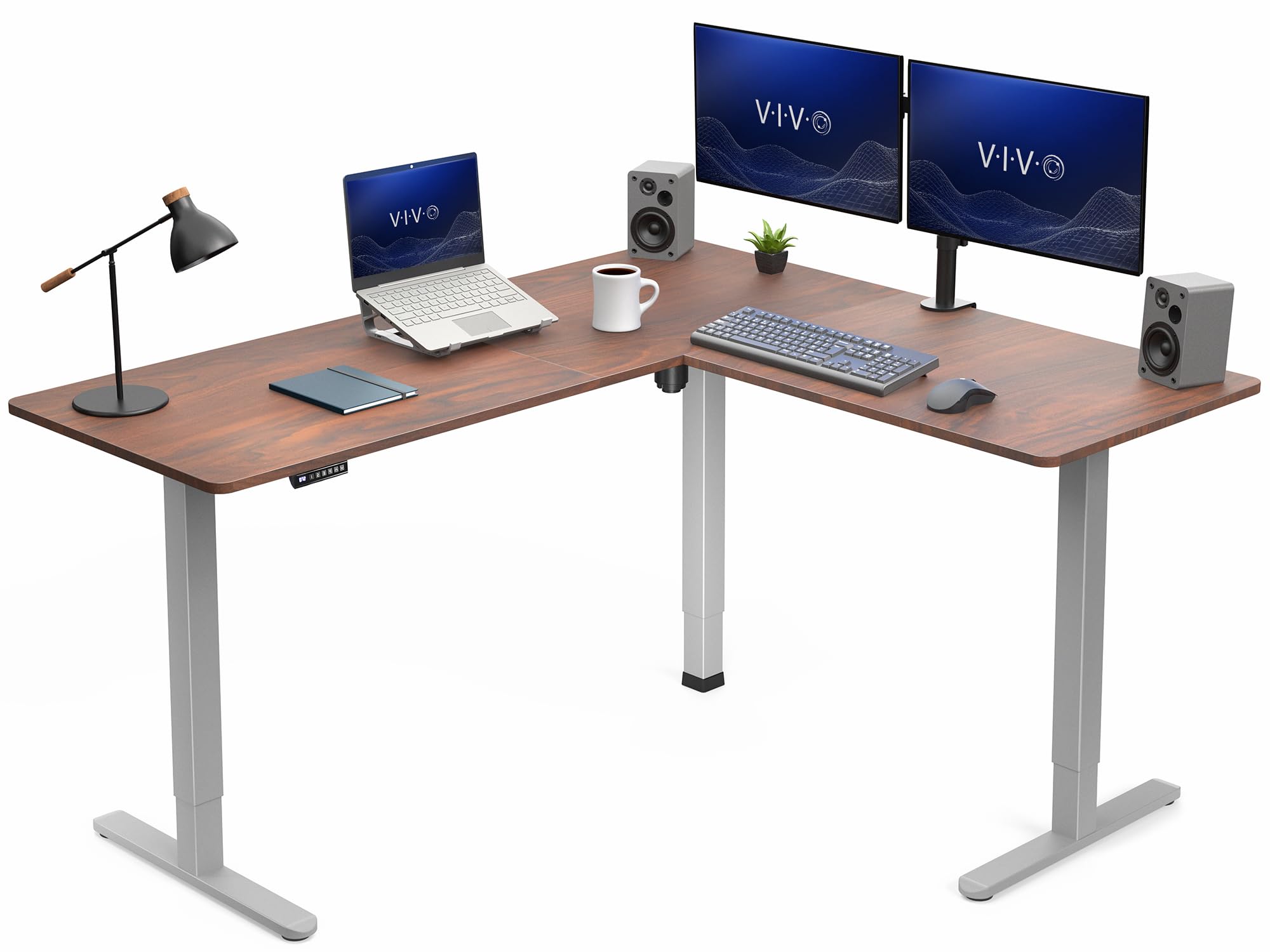 VIVO Dark Walnut 63 x 55 in Corner Standing Desk, DESK-E3CTGD