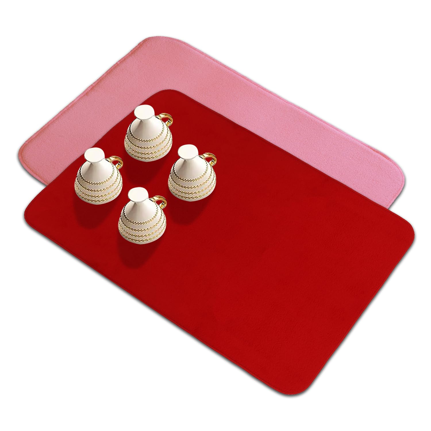 Kuber Industries Lot de 2 tapis de séchage pour vaisselle | Tapis de séchage réversible | Tapis absorbant | Tapis de séchage pour vaisselle de cuisine | 127 x 178 cm | Rose et rouge