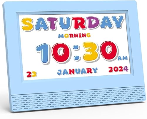 Miniatura 8 de Kids Digital Alarm Clock Colorful, 7" Large LED Time Display Children's Sleep Trainer, Eye-Caring Digital Clock for Girls Boys Bedrooms Bedside, 17