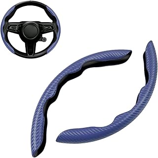 AMERTEER Carbon Fiber Steering Wheel Cover - Anti-Slip, Heavy-Duty, Slim Design, Sport-Themed Racing Wheel Protector - Steering Wheel Grips (Blue)