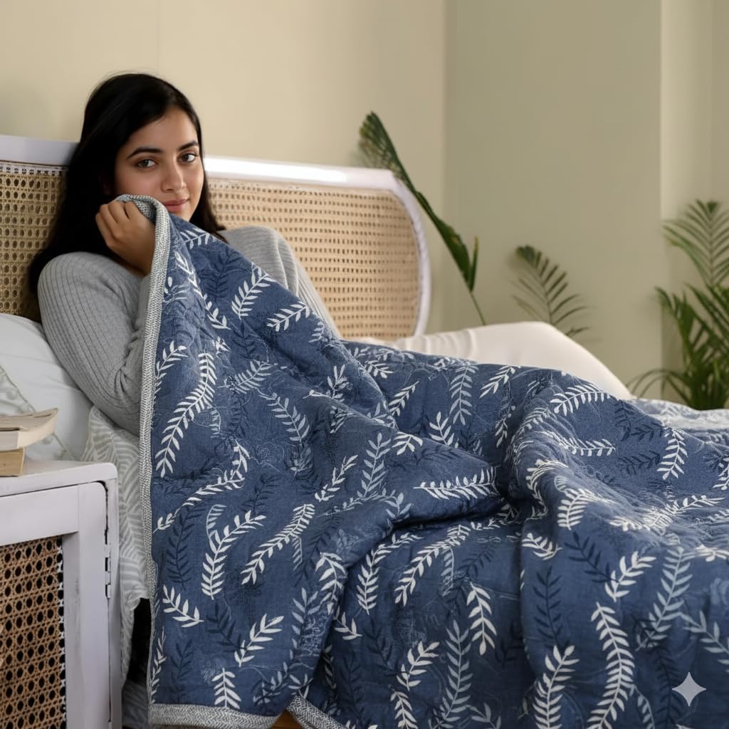 Home Stylish Luxury Ultrasonic Punch AC Comforter Blanket – Quilted Microfiber Floral Pattern, Lightweight Breathable Hypoallergenic All‑Season Blanket for Bedroom, Travel (228x228 Cm) Blue Grey-image-44