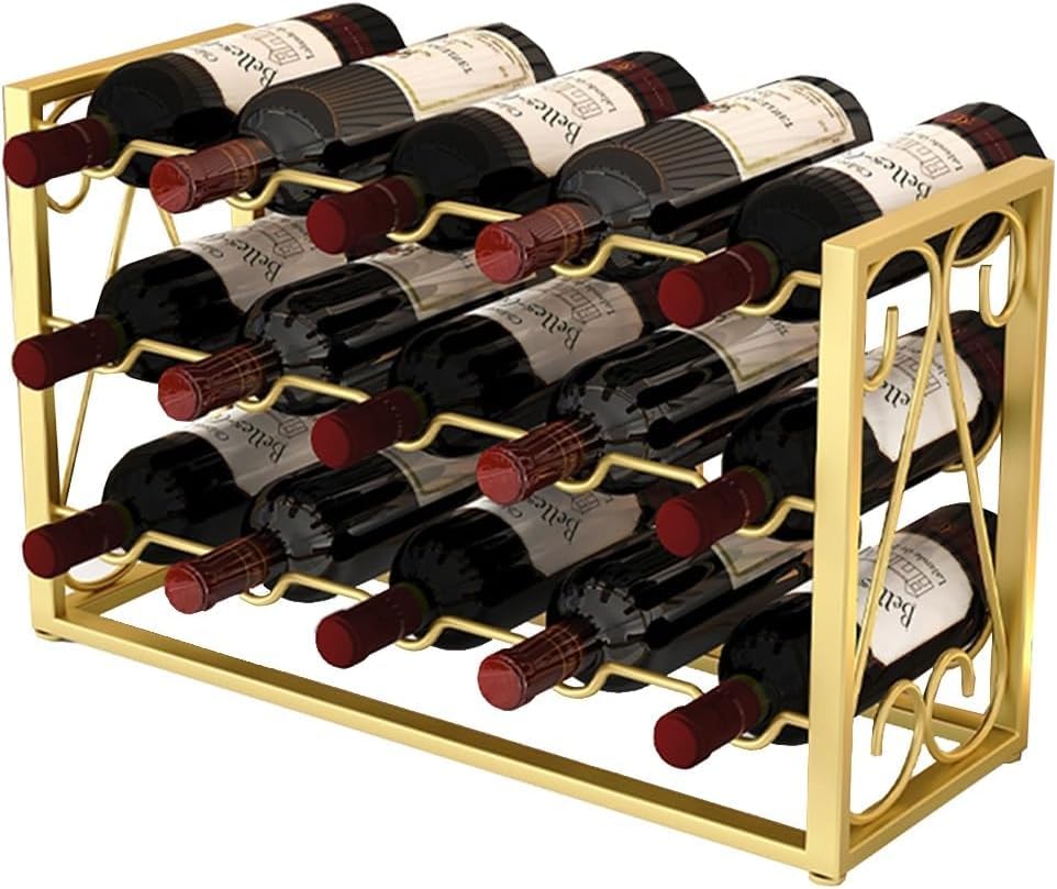 Soporte para 15 botellas de vino de metal dorado