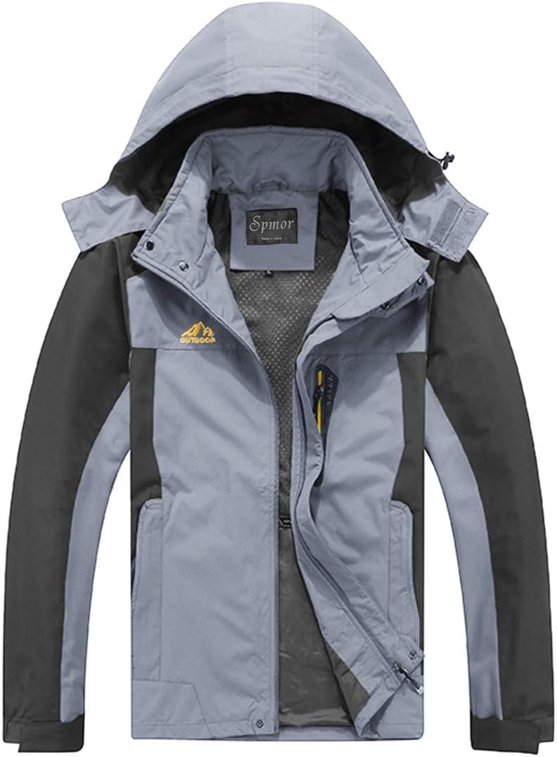 Spmor Men's Outdoor Sports Hooded Windproof Jacket Waterproof Rain Coat