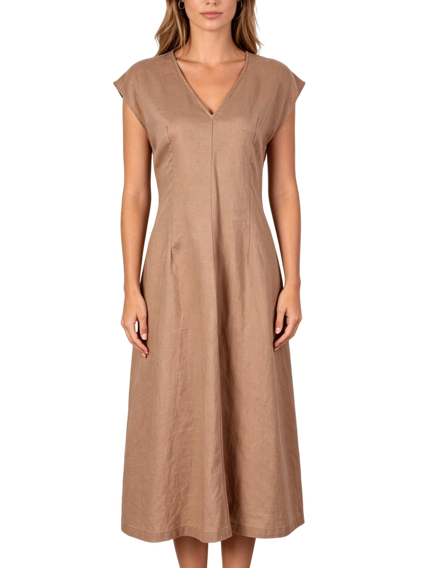 Amazhiyu Robe d'été 100 % lin pour femme avec col en V et manches courtes Coupe ajustée