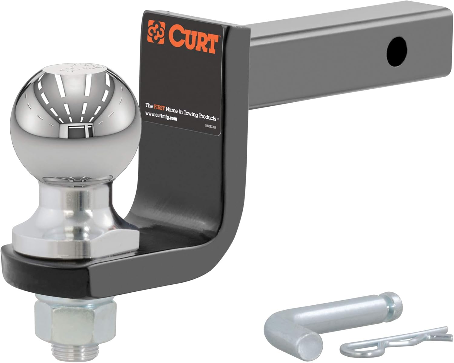 CURT 45148 Trailer Hitch Mount, 2-Inch Ball, Pin, Fits 1-1/4-In Receiver, 3,500 lbs, 3-1/4" Drop, GLOSS BLACK POWDER COAT