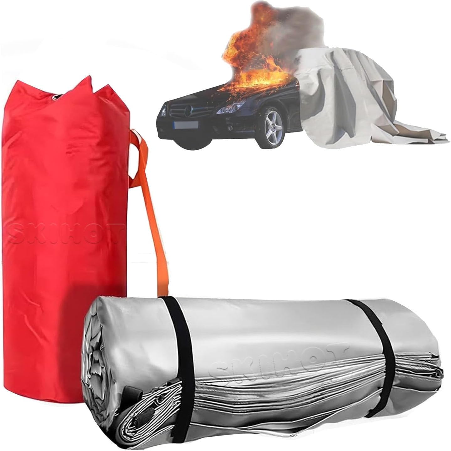 EV Car Fire Rescue Blanket,Car Fire Blanket,Emergency Survival,Silicone Coated,High Temperature Resistant,Fiberglass,for Charging Stations Parking Lots 6x8m