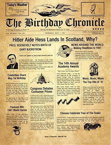 The Birthday Chronicle "What Happened On The Month/Year You Were Born?" Birthdates From 01/01/1900 To 12/31/2016 (Letter Size 8.5 Inches X 11 Inches Old Parchment Art Background) #TOP3