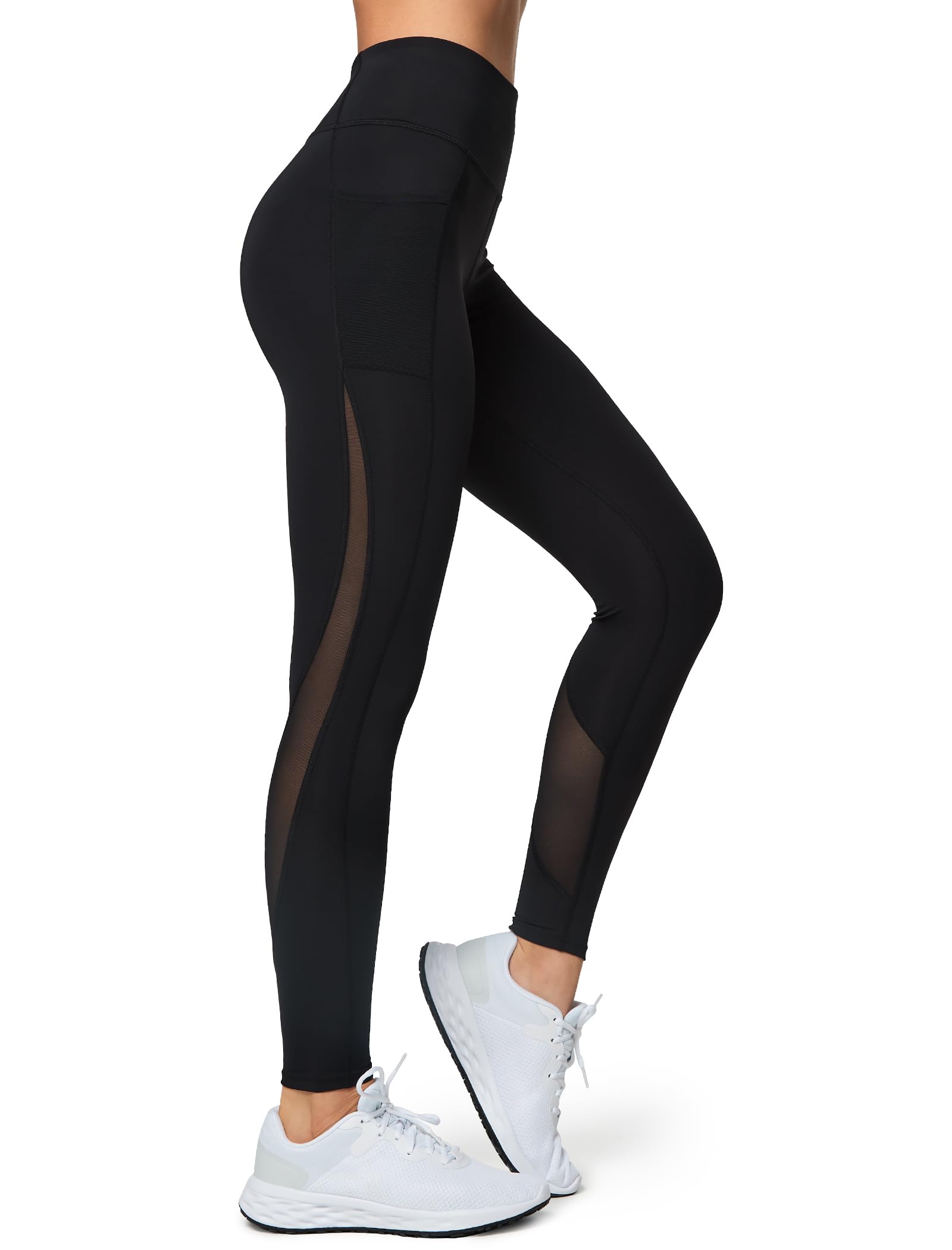 Yvette Donna Sportivi Pantaloni con Tasche Mesh Vita Alta Leggings Elastici per Fitness Allenamento Jogging Yoga