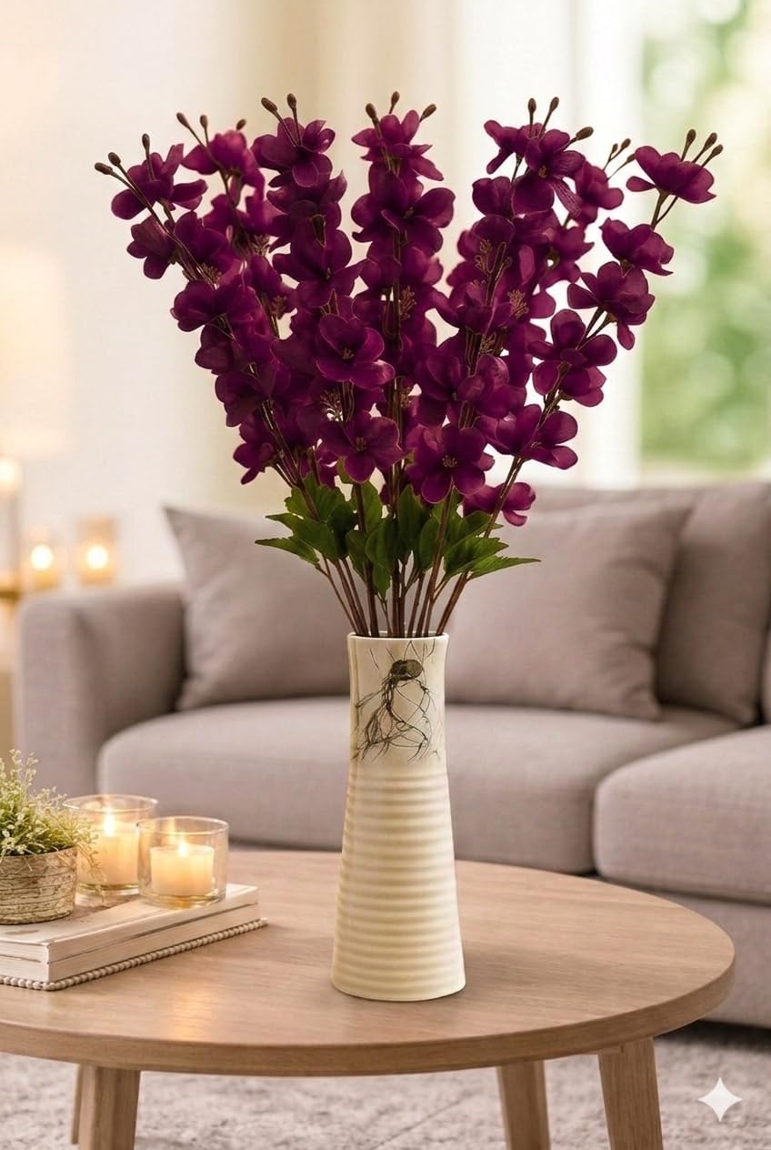 Artificial Blossom Flower Stick | Decorative Flower Stems for Home | Office | Party | Wedding Decor | Long Stem Bunch for Vase | Reusable Floral Craft | Size 2 Feet Long | (2, Royal Purple)-image-42