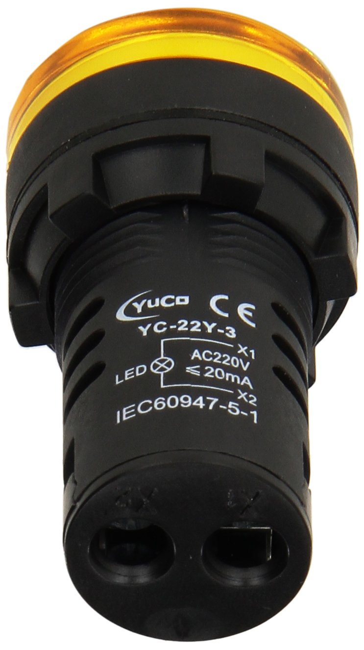 YuCo Box of 10 Yc-22Y-3 European Standard Tuv Ce Listed 22Mm LED Panel Mount Indicator Lamp Yellow 220/240V AC