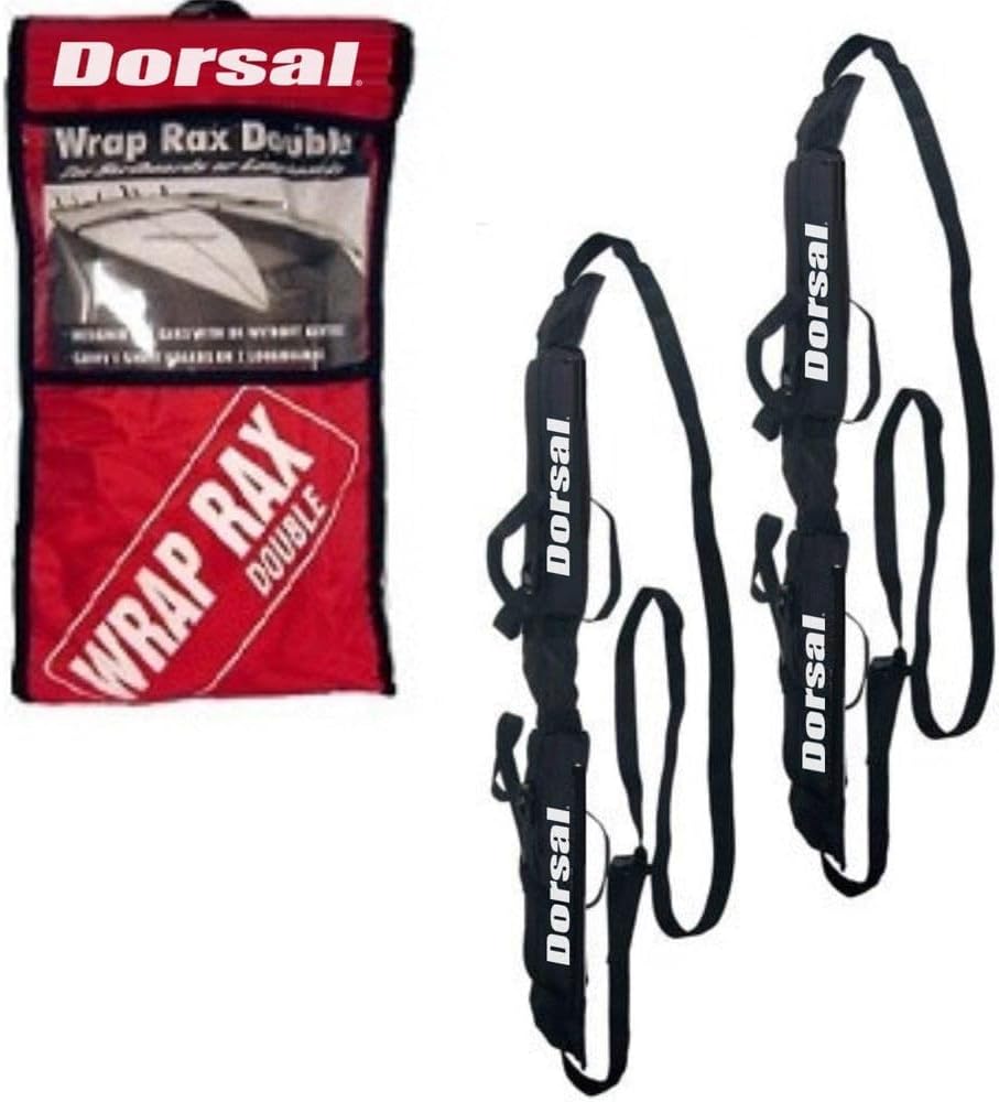 DORSAL Wrap Rax Double Surfboard Soft Roof Rack Pads with Straps - Pack of 2 Corrosion Resistant Buckles, Universal Fit, Trucks SUVs - Longboards, Short Boards, SUP, Soft Tops Polyester Double Black