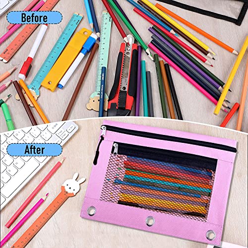 Pencil Pouch For 3 Ring Binder, 2 Pcs Mesh Binder Pencil Pouch With Zipper Puller, Clear Window Zipper Pencil Case Pencil Bags With Double Pocket For Storing School Supplies (Grey&Pink) #TOP3