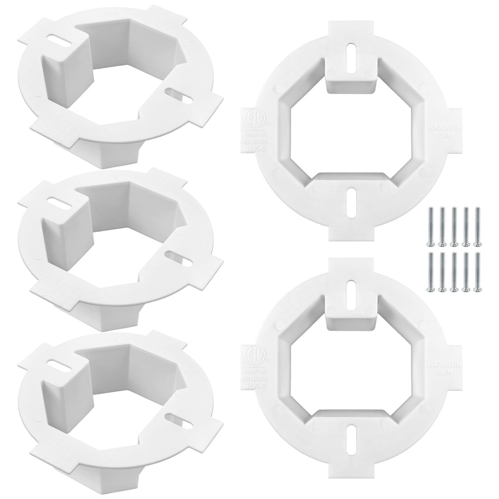 YEXEXINM 5Pcs Round Electrical Box Extender 1-Gang Plastic Electrical Ceiling Box Extender for 3.5 Inch 4 Inch Round or Octagonal Electrical Boxes, Extender Power Switch Receptacles Accessories, White