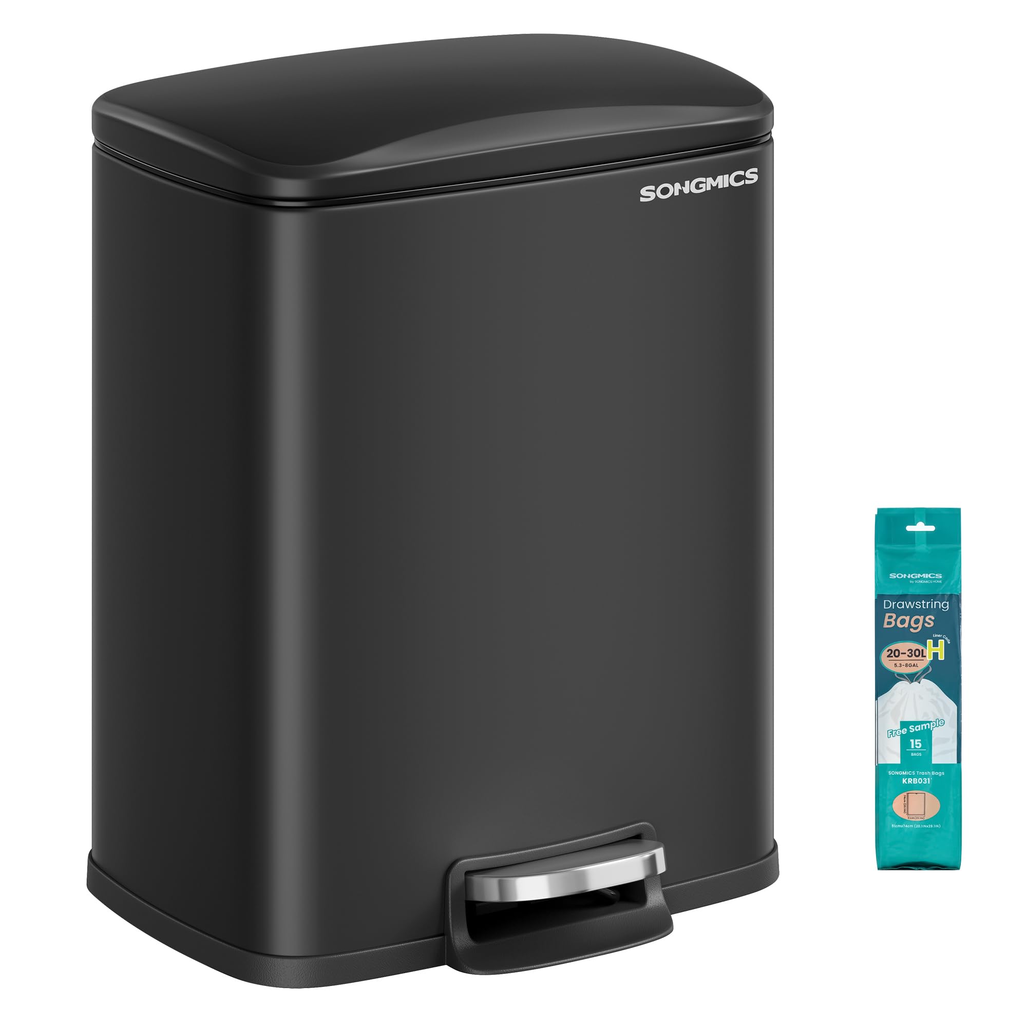 SONGMICS Trash Can, 5.2-Gallon (20L) Stainless Steel Step Trash Bin